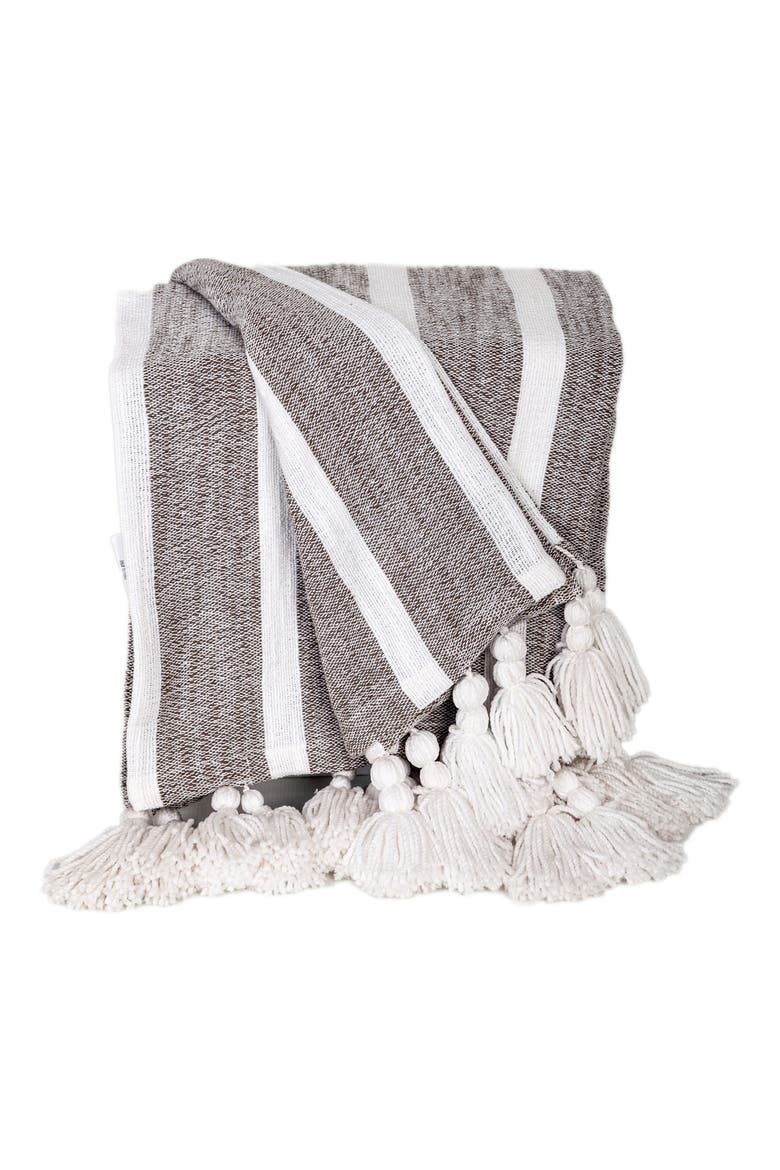 Nara Stripe Tassel Throw Blanket, Main, color, CHARCOAL