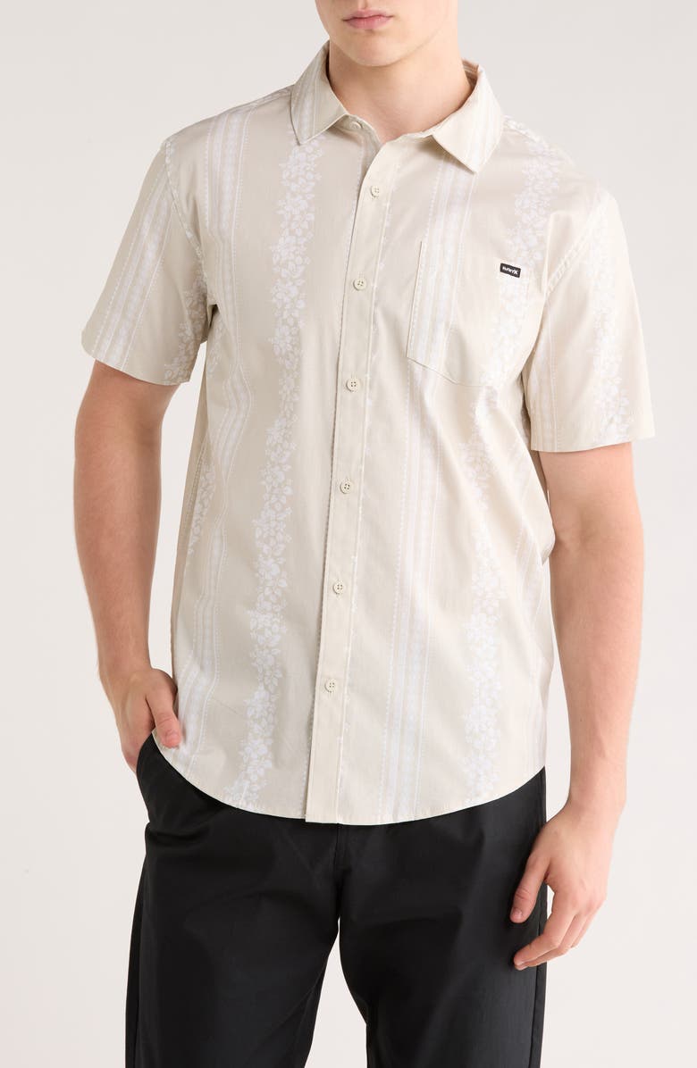 Hurley Short Sleeve Stretch Cotton Button-Down Shirt, Main, color, Ivory