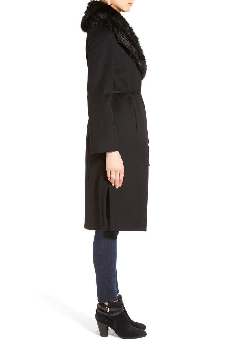 Via Spiga Faux Fur Shawl Collar Wool Blend Wrap Coat, Alternate, color,