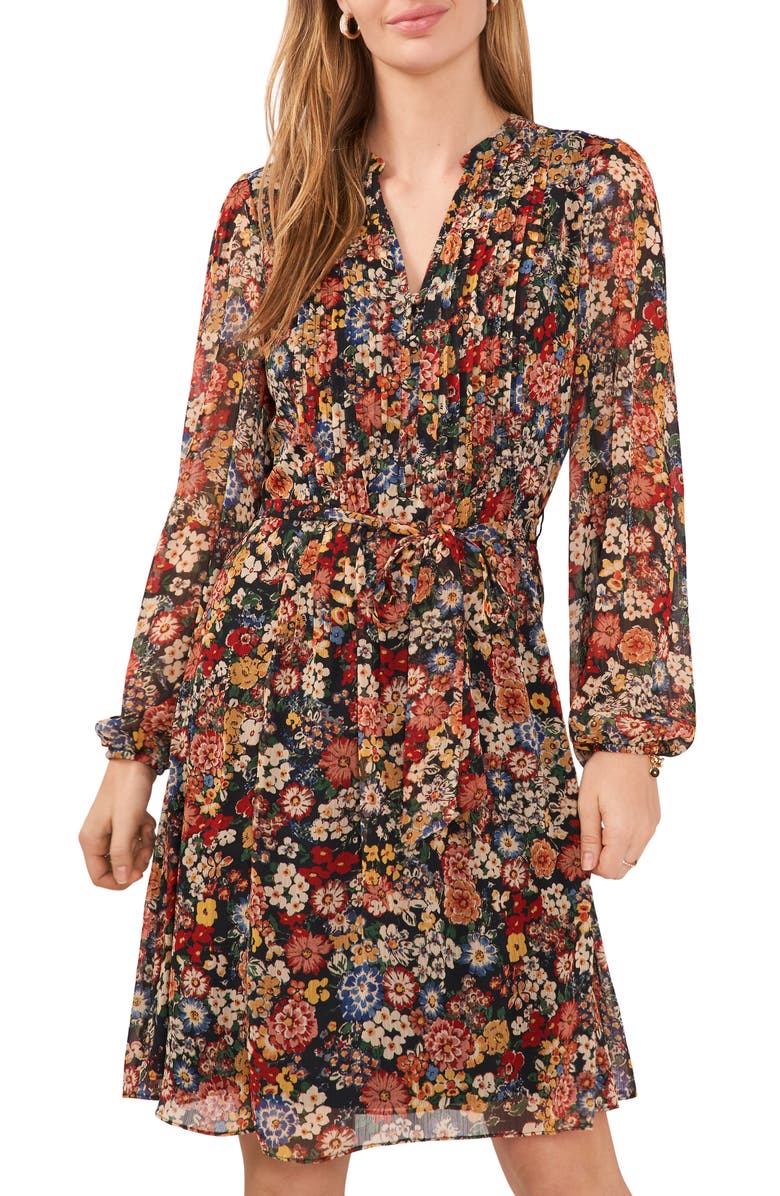 Chaus Floral Print Tie Waist Long Sleeve Dress, Alternate, color, 