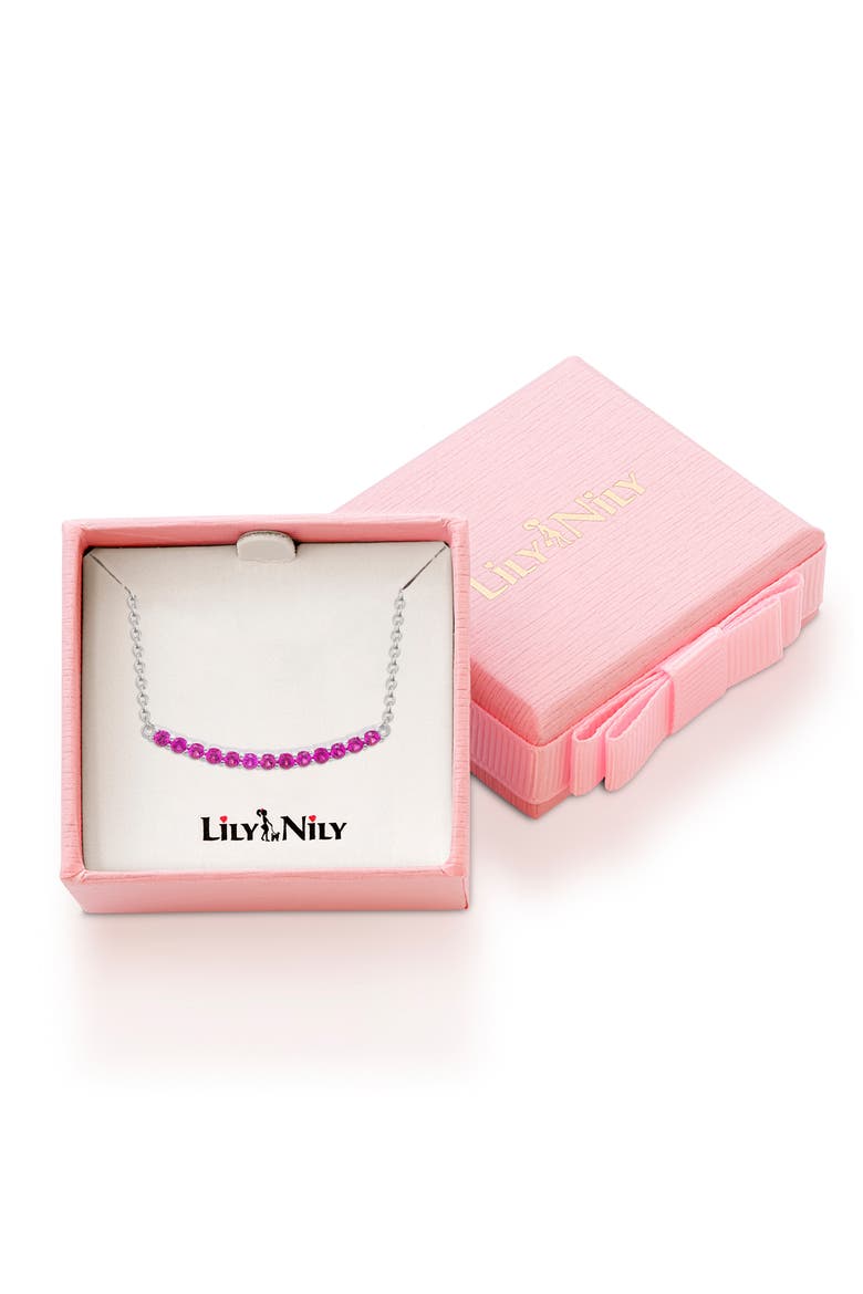 Kids' Cubic Zirconia Bar Pendant Necklace, Alternate, color, DARK PINK