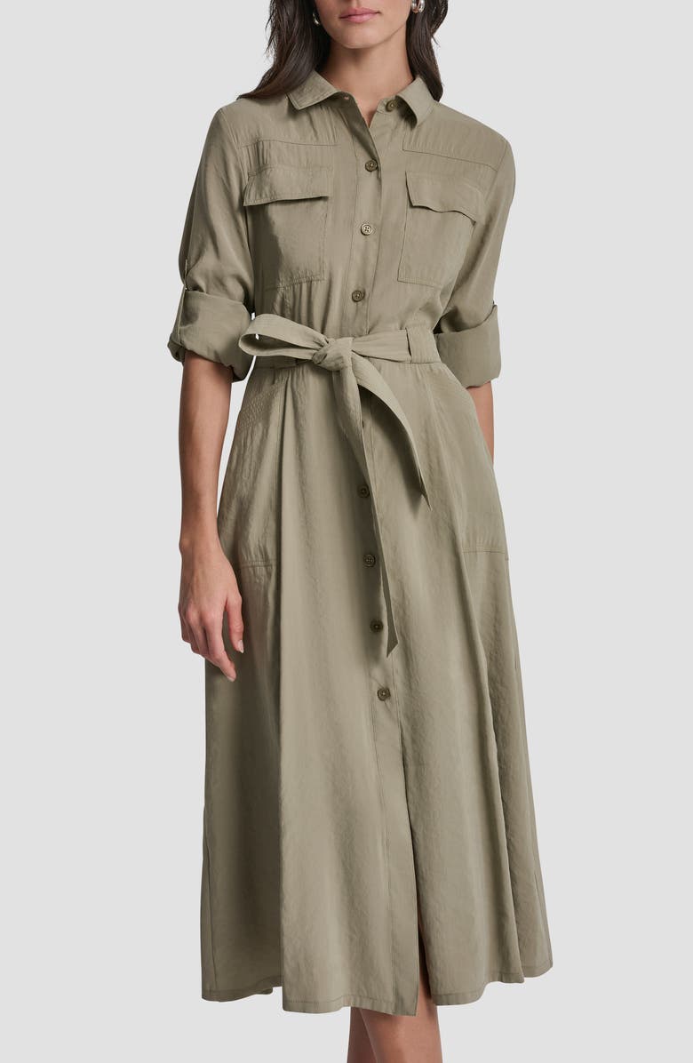 DKNY Fuji Long Sleeve Cargo Shirtdress, Alternate, color, Light Fatigue