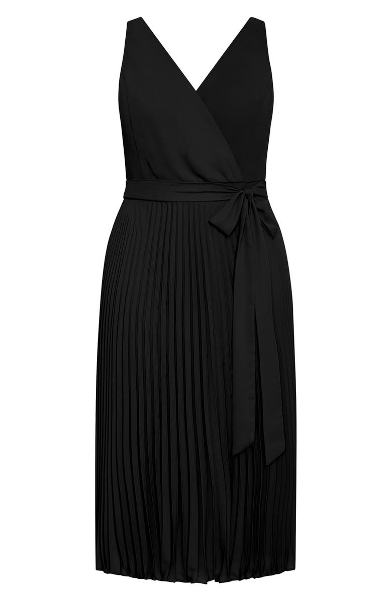 City Chic Zella Sleeveless Pleated Dress, Alternate, color, Black