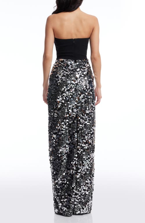 Dress The Population Vada Sequin & Paillette Strapless Gown In Silver Multi