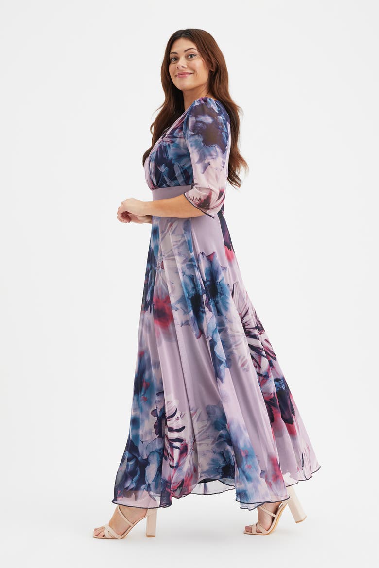Verity V-Neck 3/4 Sleeve Maxi Dress, Alternate, color, Indigo Rose