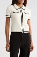 JASON WU Pearly Button Short Sleeve Crop Sweater