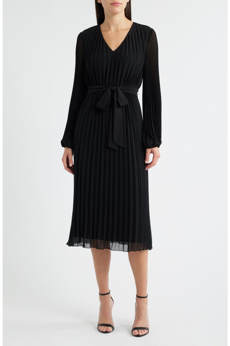 pleated long dress with sleeves Maxi Pleated Dress With Side Pleats, Long Sleeve
