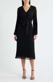 Sam Edelman Pleated Long Sleeve Chiffon Midi Dress