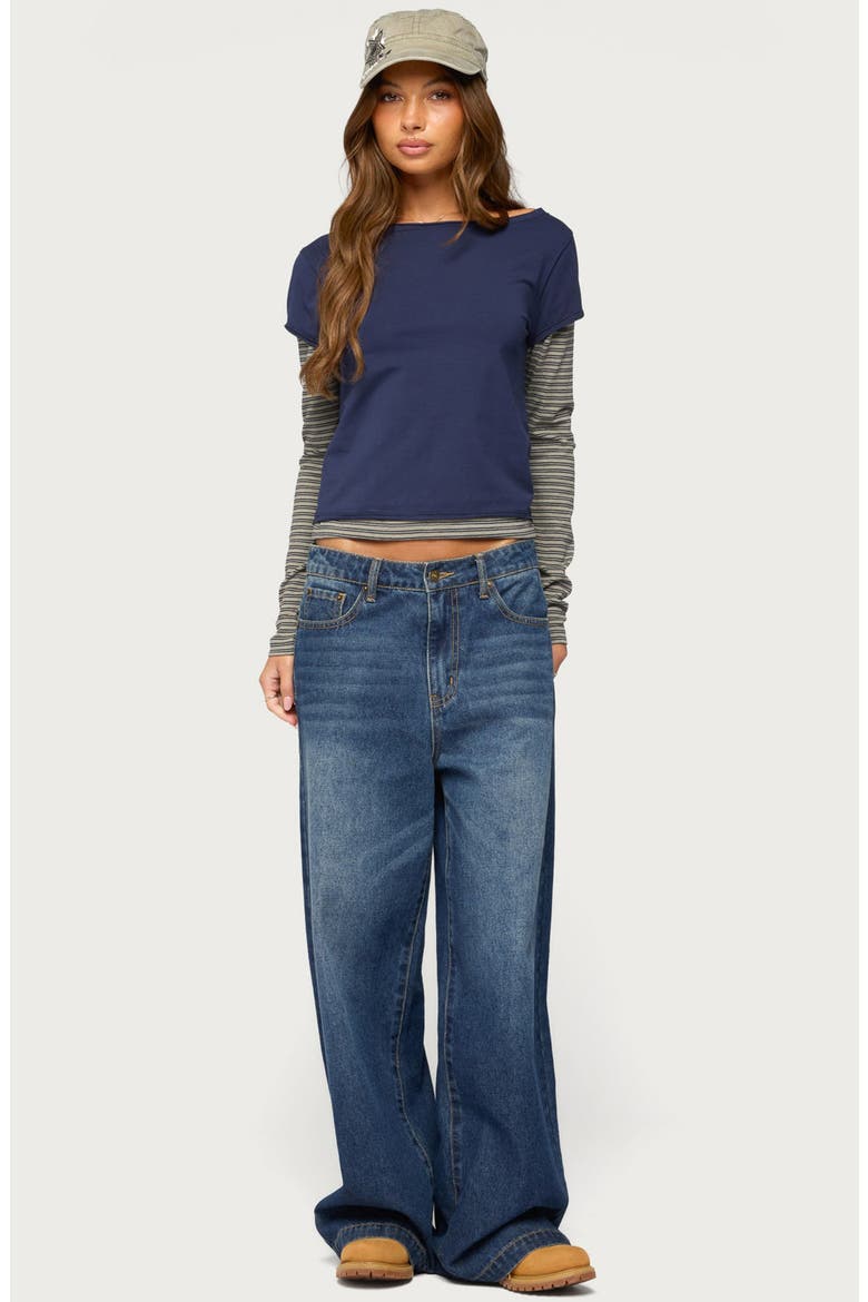 Layered Striped Long Sleeve T-Shirt, Alternate, color, NAVY