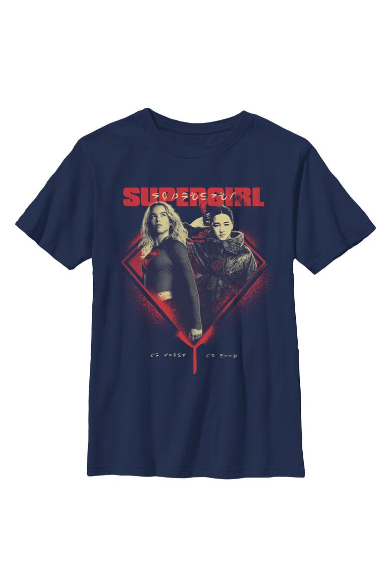 Boy's Supergirl Kara and Ruthye Logo  Graphic T-Shirt, Main, color, Navy Blue