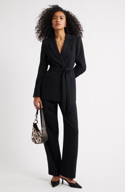 Open Edit Tie Waist Crepe Blazer