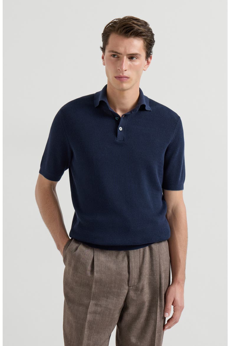 Rib knit polo, Main, color, Navy Blue