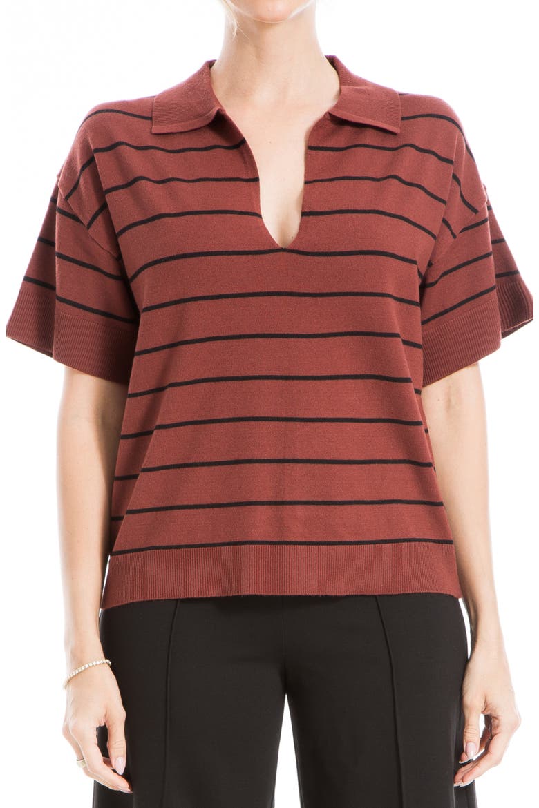 Johnny Collar Stripe Knit Polo Sweater, Main, color, CHNT/BLK-CHESTNUT/BLACK