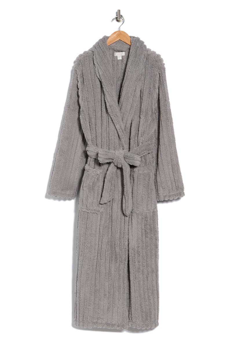 Textured Plush Fleece Robe, Alternate, color, GREY FROST
