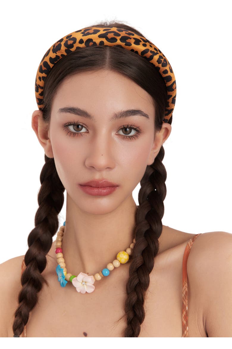 Leopard Silk Headband, Alternate, color, Brown