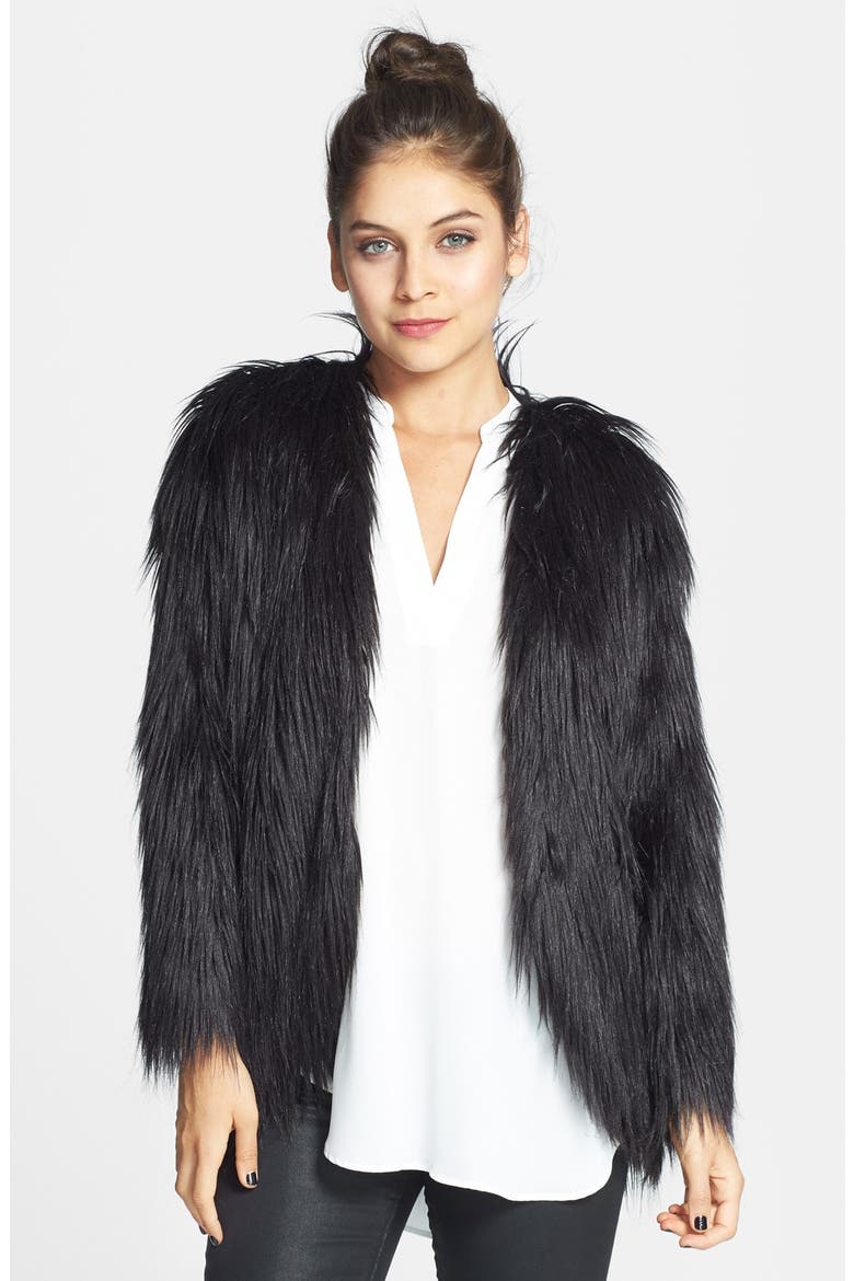 Hot & Delicious Faux Fur Jacket, Main, color, BLACK
