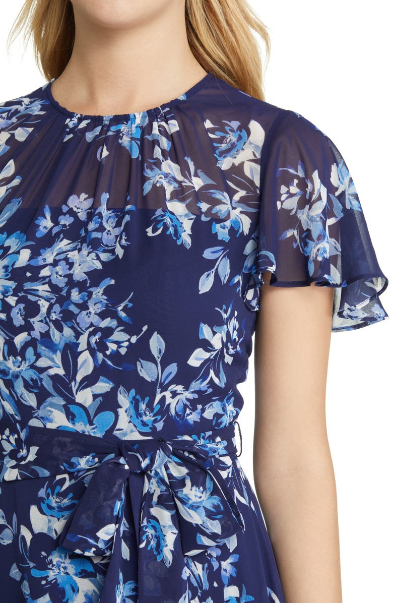 Eliza J Flutter Sleeve Flower Print Dress, Alternate, color, 
