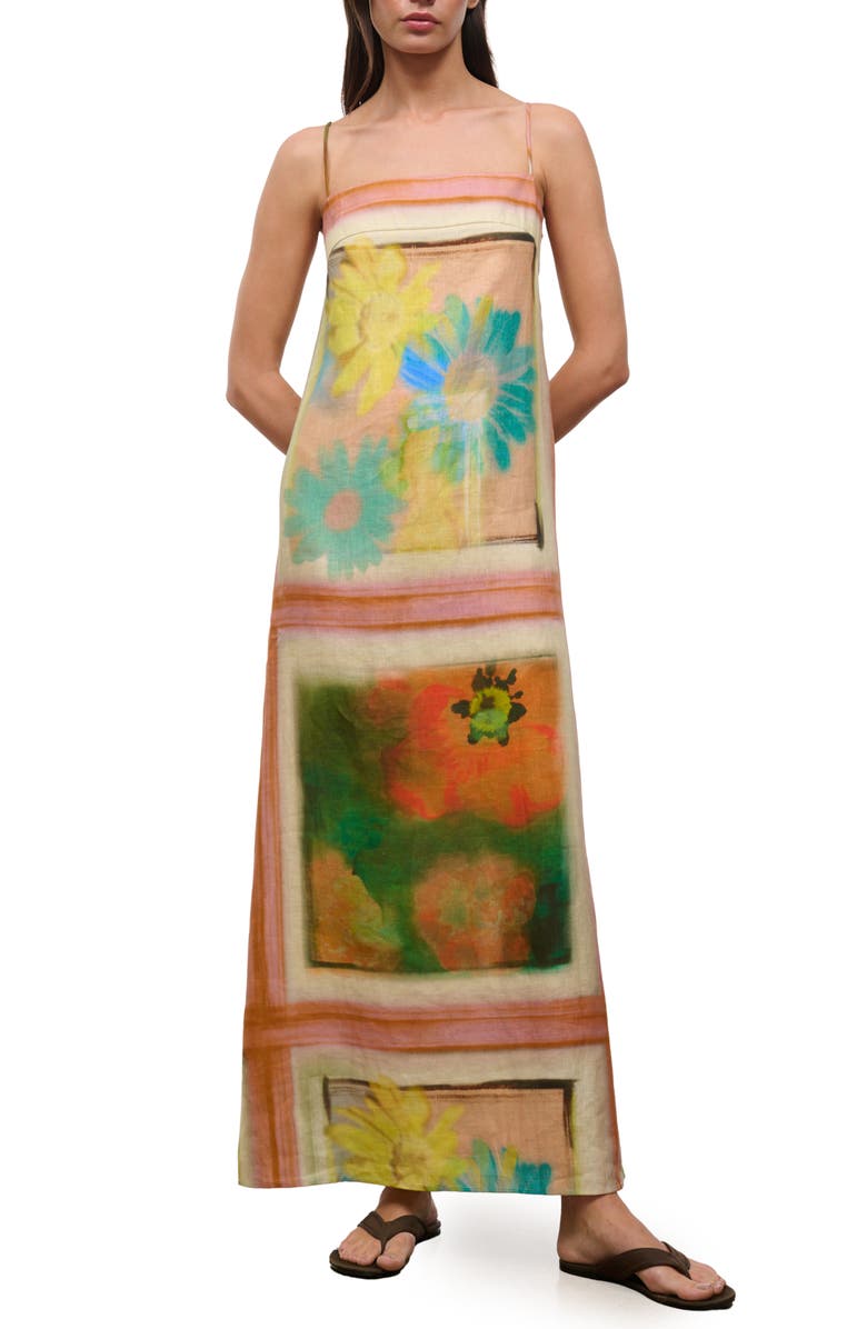 STAUD Laura Sleeveless Linen Maxi Dress, Main, color, Superbloom