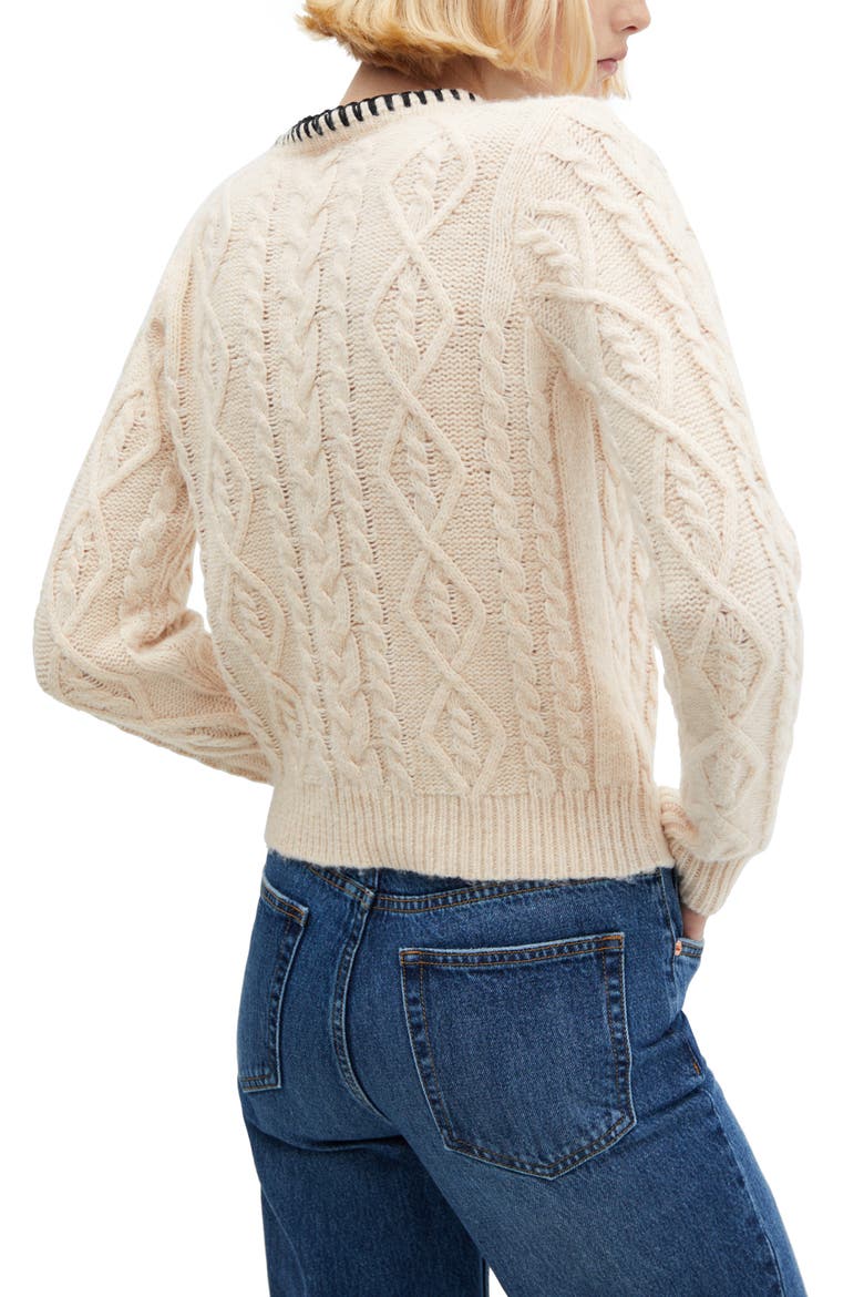 Contrast Trim Cable Sweater, Alternate, color, BEIGE