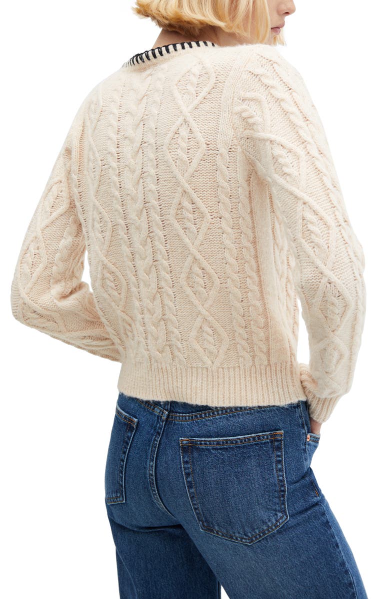 MANGO Contrast Trim Cable Sweater, Alternate, color, 