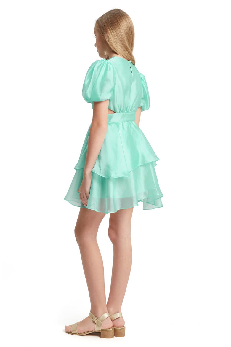 Kids' Enya Cutout Organza Minidress, Alternate, color, MINTY