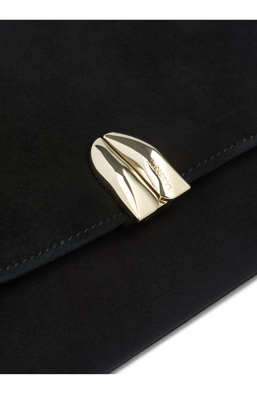 Lk Bennett Aria Curve Flap Suede Clutch In Black
