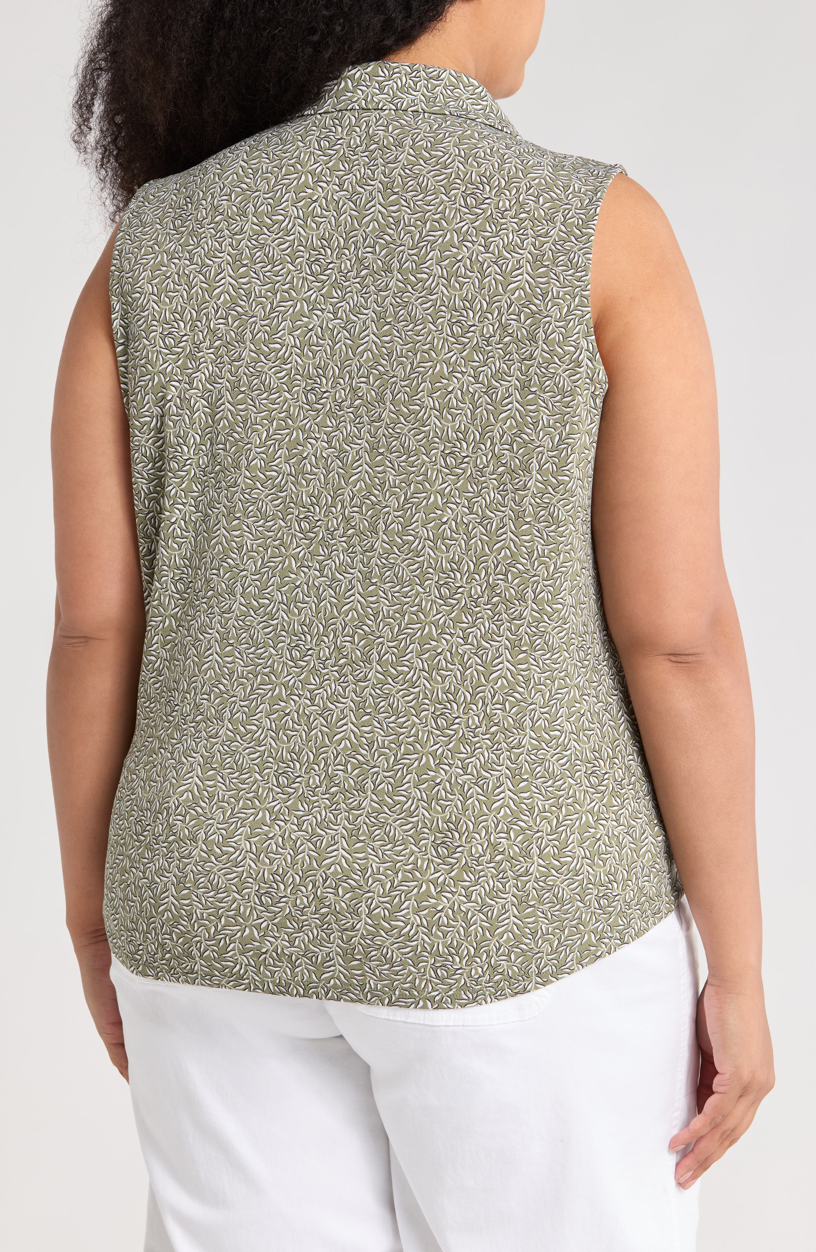 Sleeveless Tie Front Button-Up Top - image 2