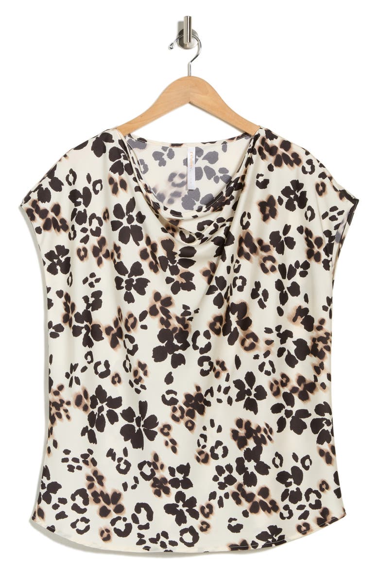 Floral Cowl Neck Satin Top, Alternate, color, BEIGE