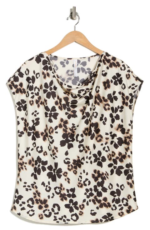 Floral Cowl Neck Satin Top (Plus)