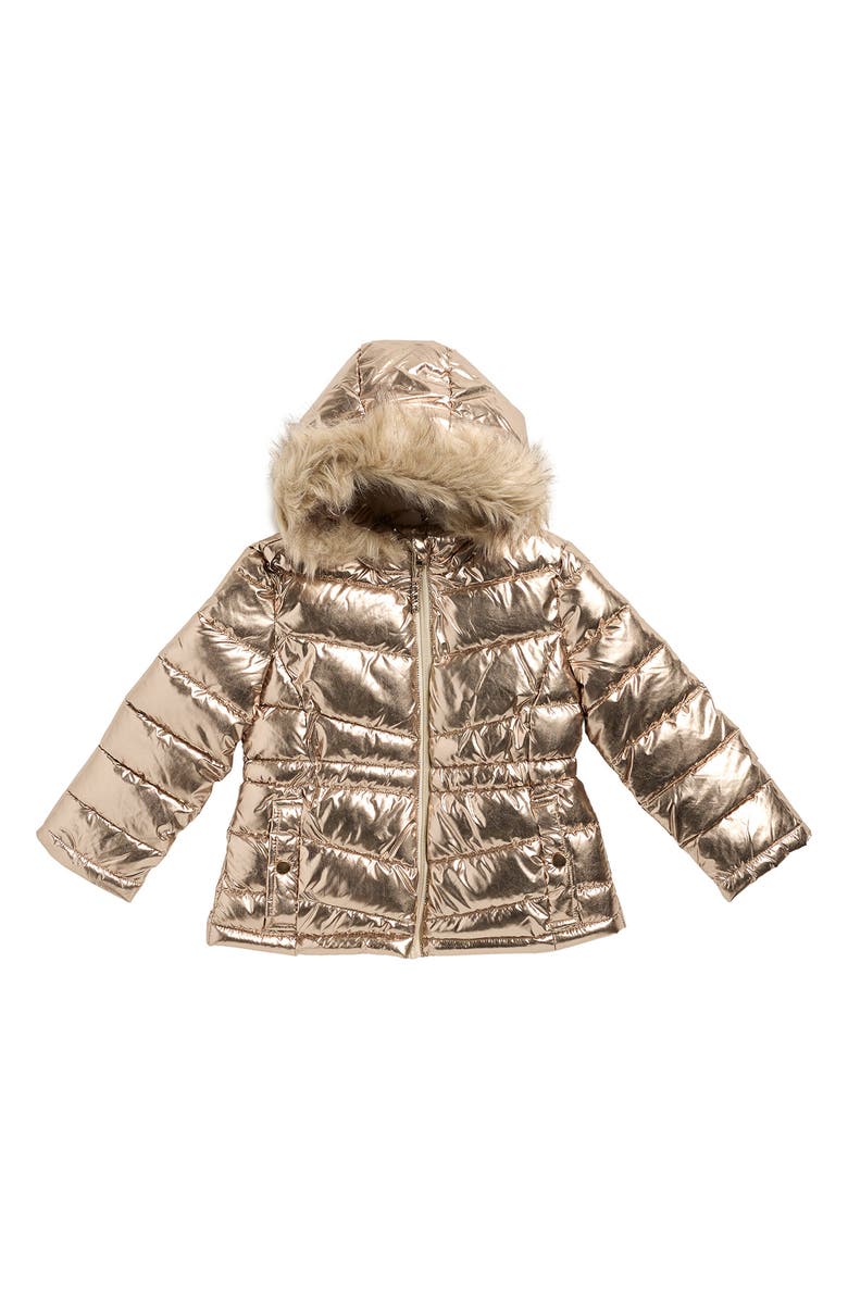 Rothschild Kids' Metallic Puffer Jacket with Faux Fur Trim, Main, color, Bronze