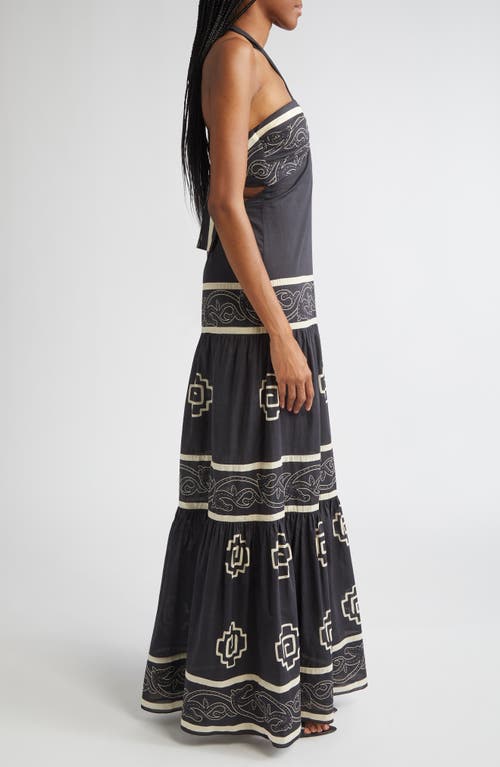 Johanna Ortiz Orilla Del Mar Halter-neck Tiered Maxi Dress In Black