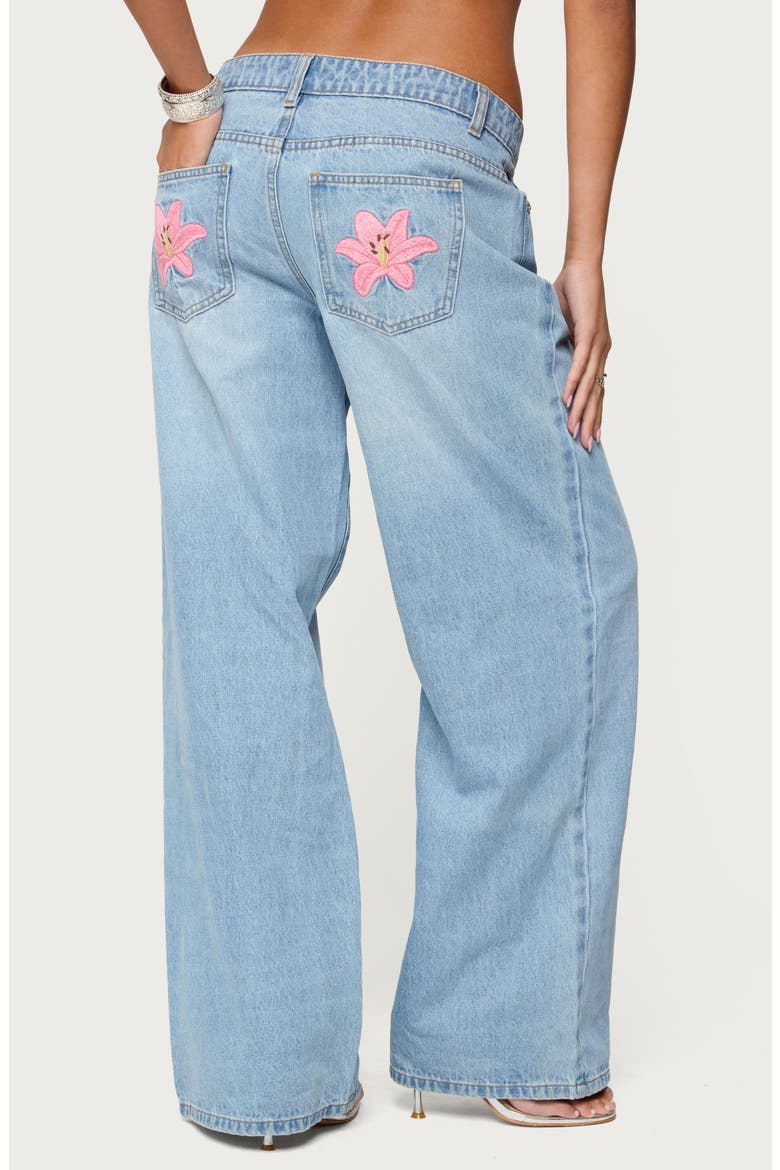 Mirra Flower Pocket Low Rise Wide Leg Jeans, Alternate, color, BLUE