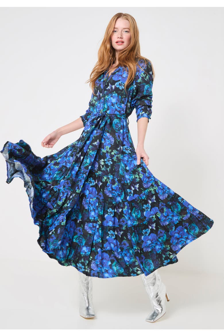 Garden Maxi Shirtdress, Main, color, SAPPHIRE POPPY FLORAL