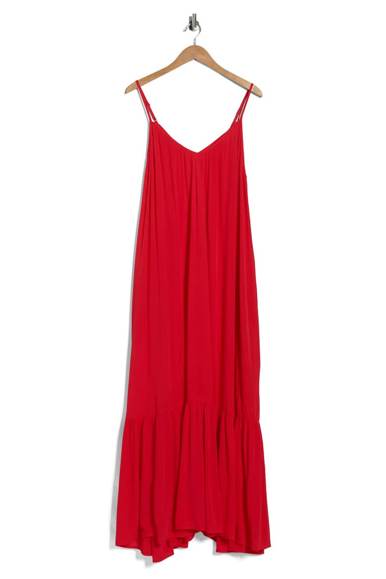 Ruffle Hem Gauze Maxi Slipdress, Alternate, color, RED LOLLIPOP