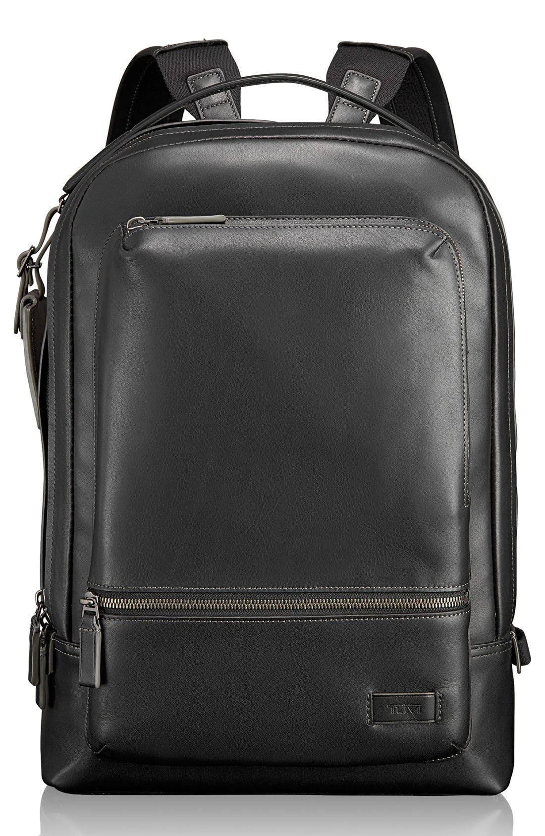 TUMI 'Harrison - Bates' Leather Backpack, Main, color, 