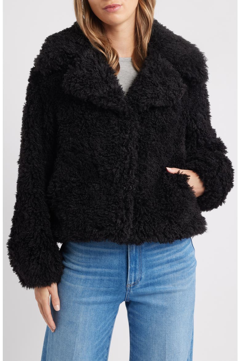 Short Faux Fur Jacket, Alternate, color, BLACK