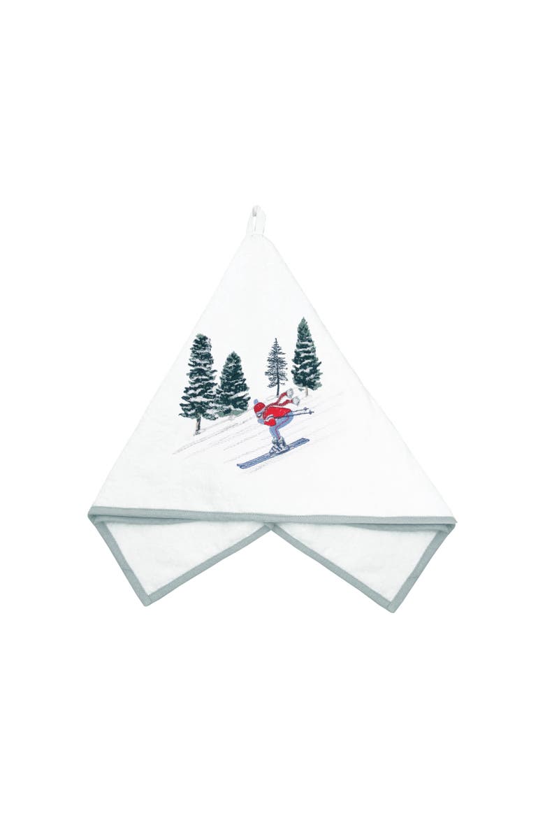 Downhill Skier Terrycloth Kitchen and Bathroom Towel, Main, color, Green