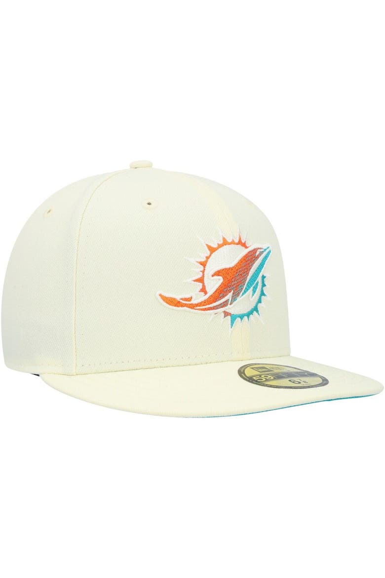 Men's New Era Cream Miami Dolphins Chrome Dim 59FIFTY Fitted Hat, Alternate, color, Cream