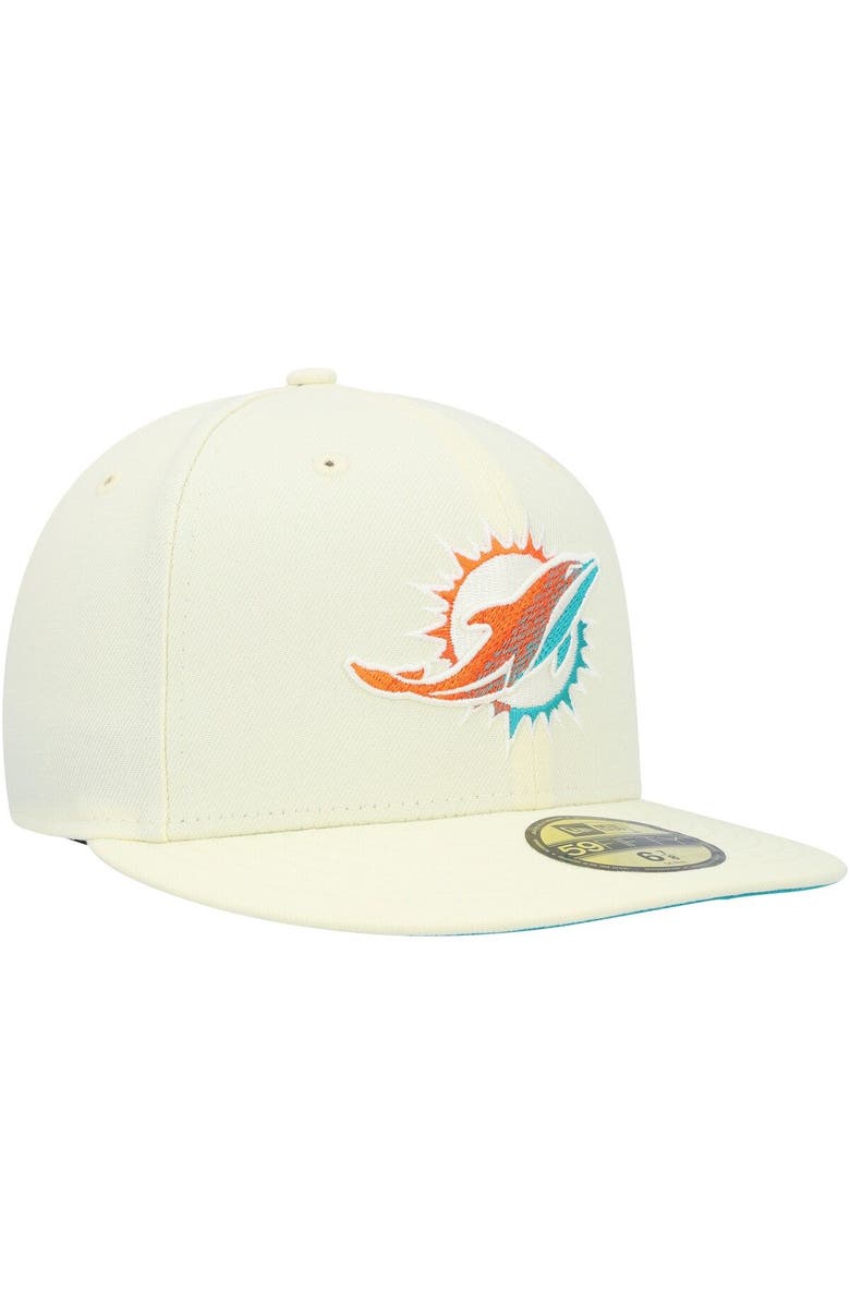 New Era Men's New Era Cream Miami Dolphins Chrome Dim 59FIFTY Fitted Hat, Alternate, color, 