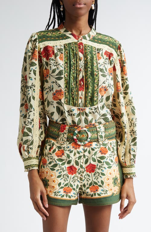 Farm Rio Sand Garden Tapestry Shorts In Green In Garden Tapestry Sand