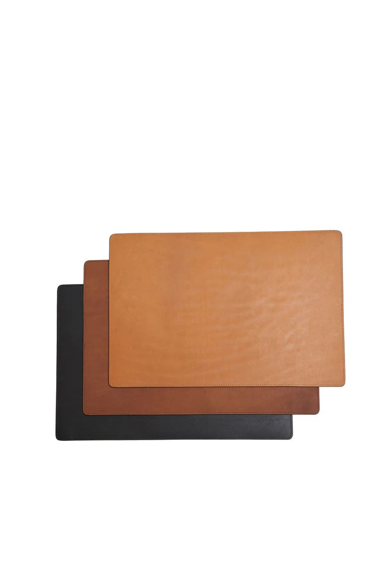 Nash Leather Placemat, Alternate, color, Black - Set of 8