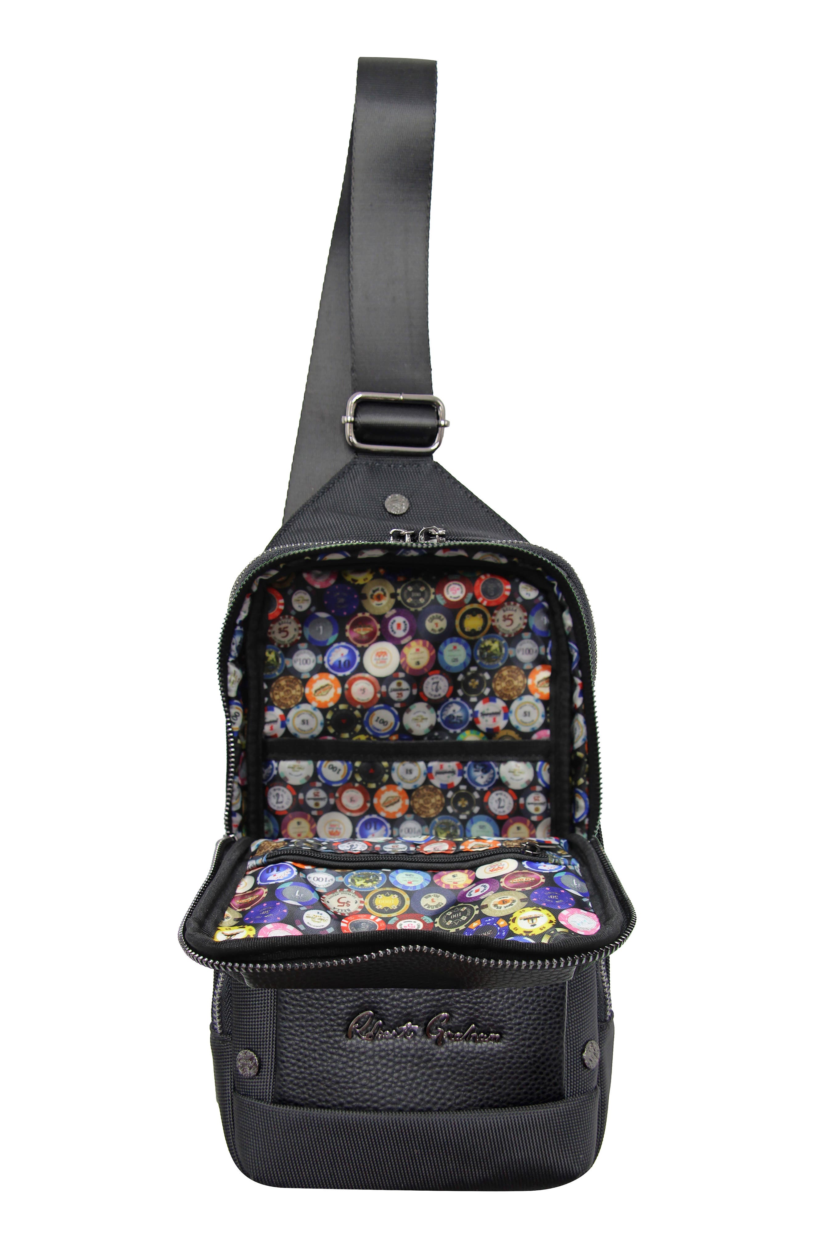 Robert Graham Howell Mixed Media Sling Bag, Alternate, color, Black