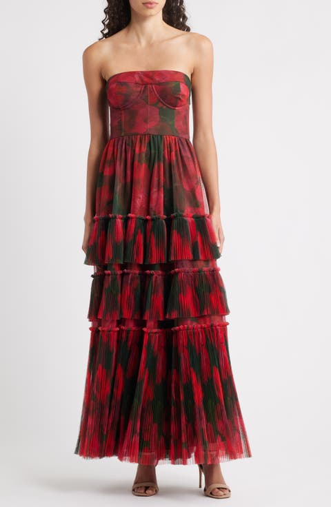 Isabella Strapless Ruffle Tiered Maxi Cocktail Dress (Regular & Plus)