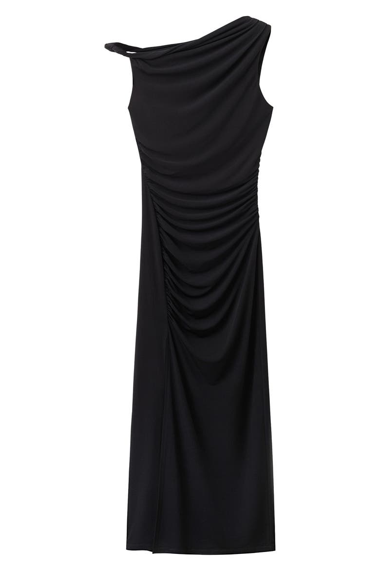 Tory Ruched One-Shoulder Midi Dress, Main, color, BLACK
