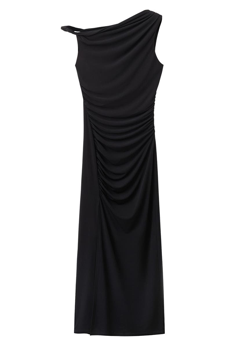 MANGO Tory Ruched One-Shoulder Midi Dress, Main, color, Black