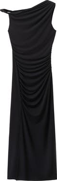 MANGO Tory Ruched One-Shoulder Midi Dress