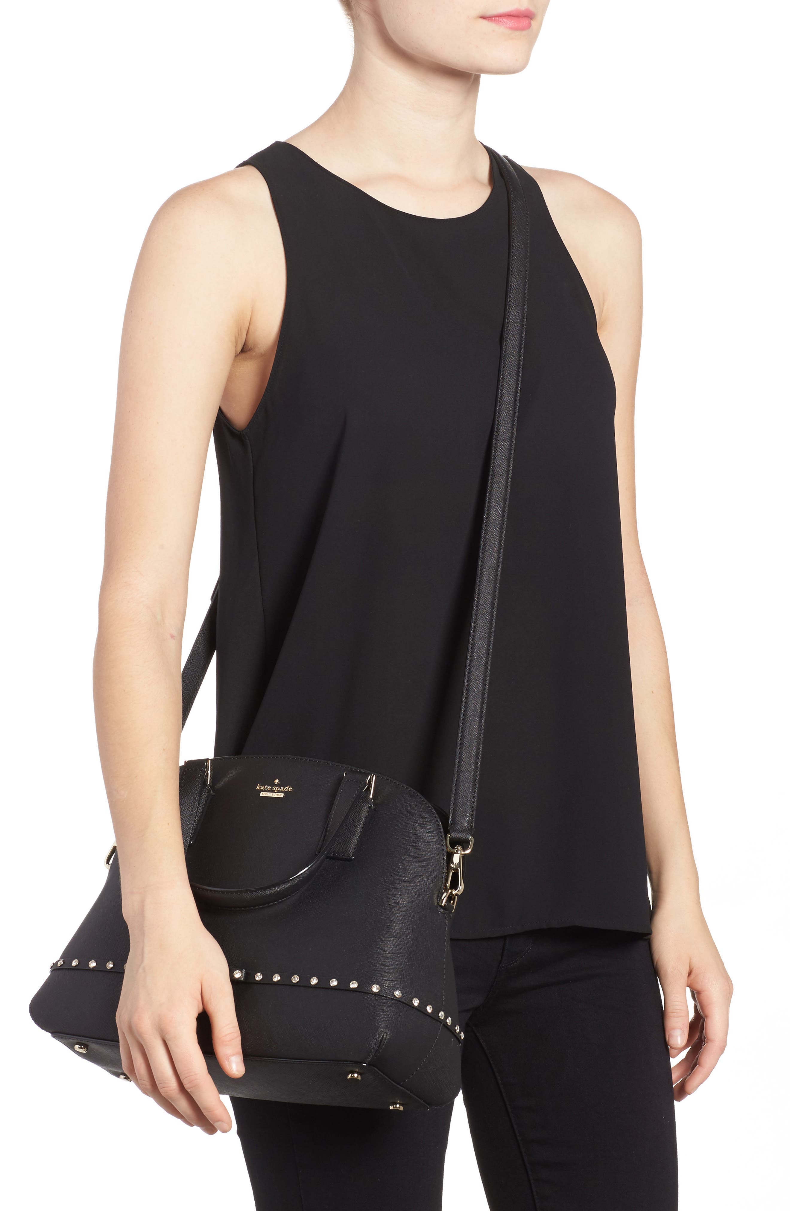 Kate Spade New York cameron street - jeweled lottie leather satchel, Alternate, color, 