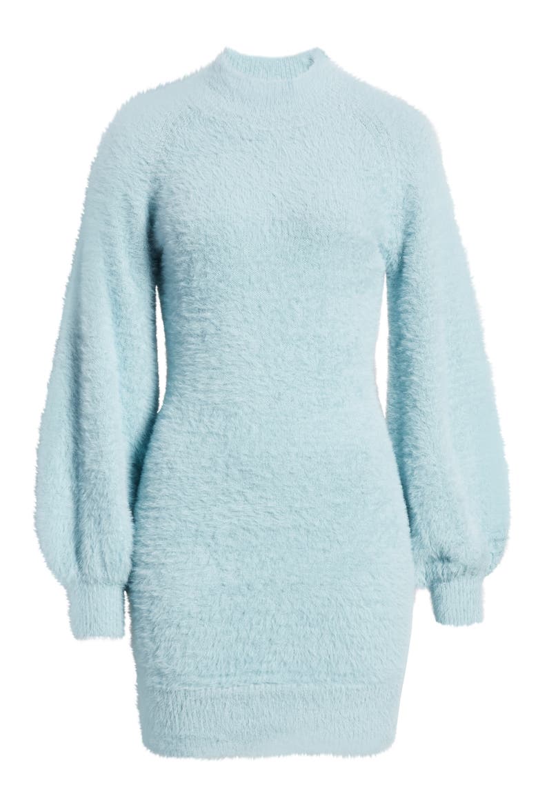 Long Sleeve Fuzzy Sweater Minidress, Alternate, color, DARK BLUE