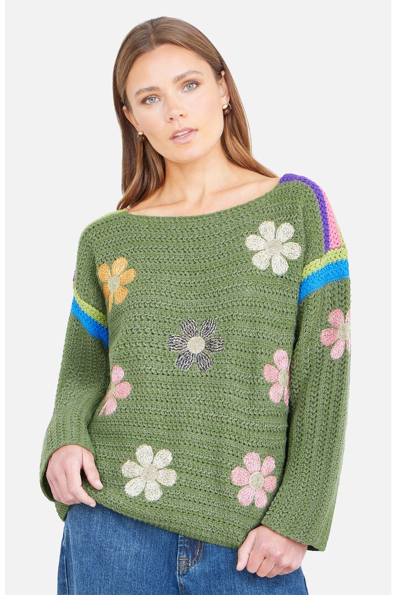 Crochet Flower Jumper, Alternate, color, Green