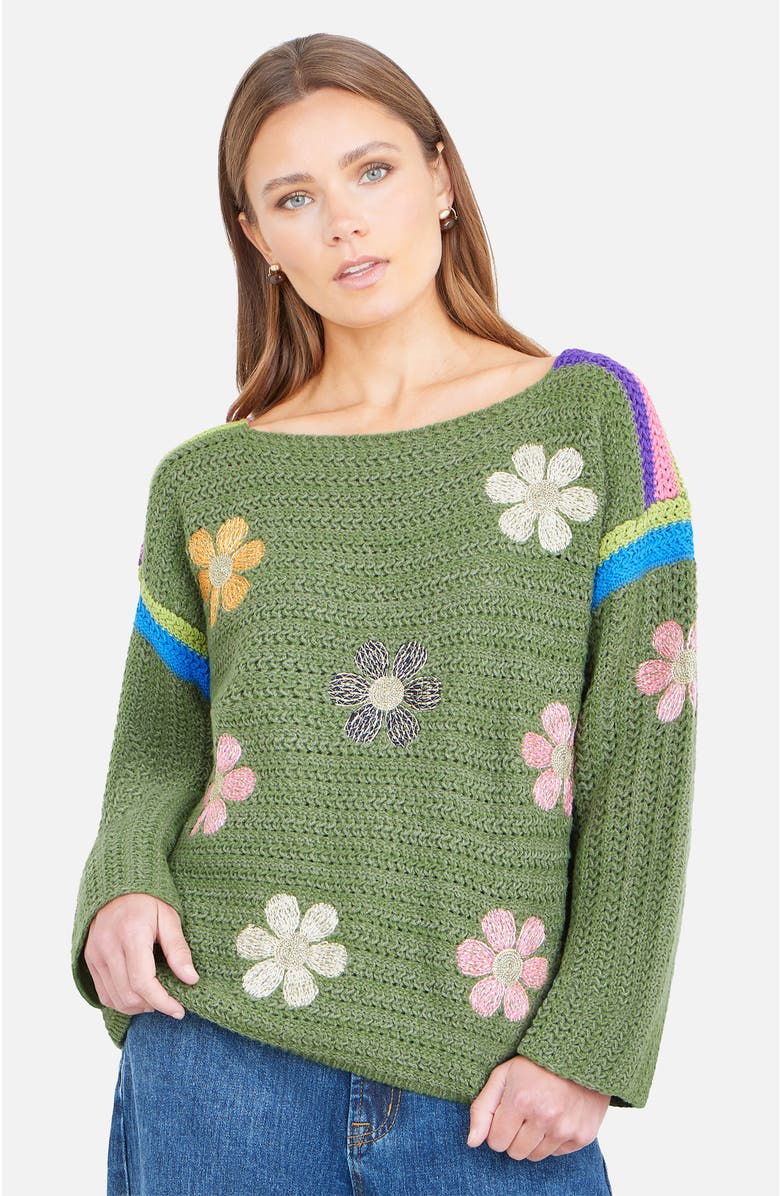Yumi Crochet Flower Jumper, Alternate, color, Green